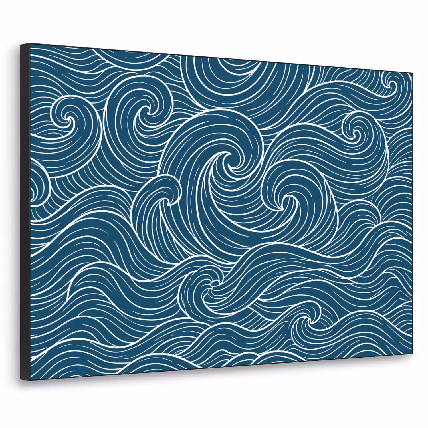 Golven - Spiraal - Water - Abstract - Blauw Textielframe zwart klein -3d