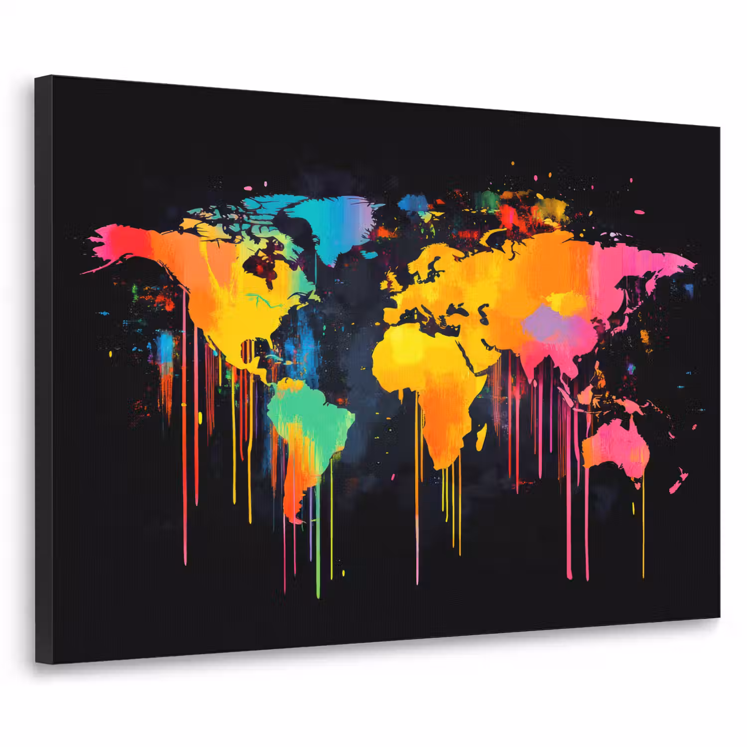 Wereldkaart - Verf - Kleurrijk - Graffiti - Wereld Textielframe - compleet frame klein -3d