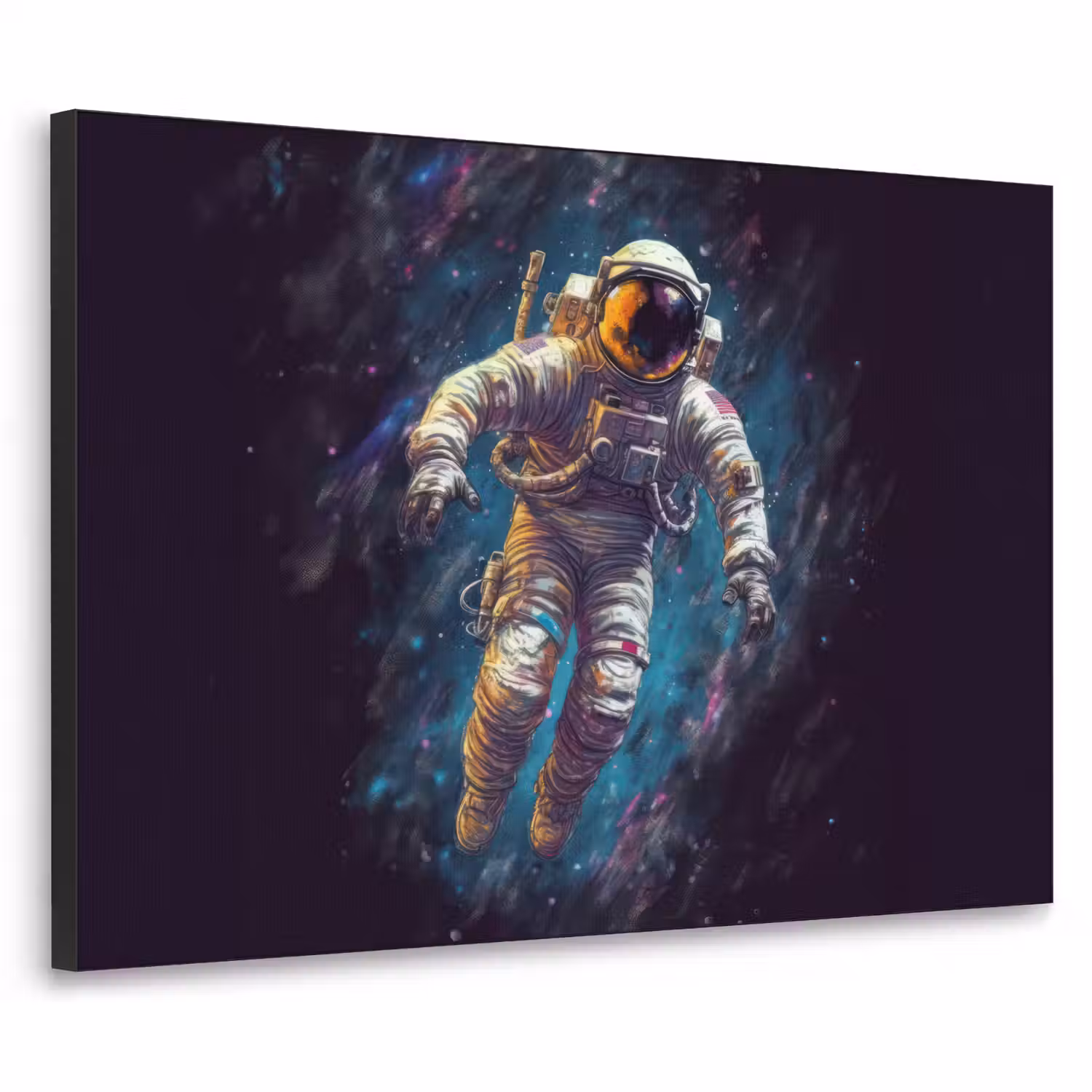 Ruimte - Neon - Astronaut - Sterren Textielframe zwart klein -3d