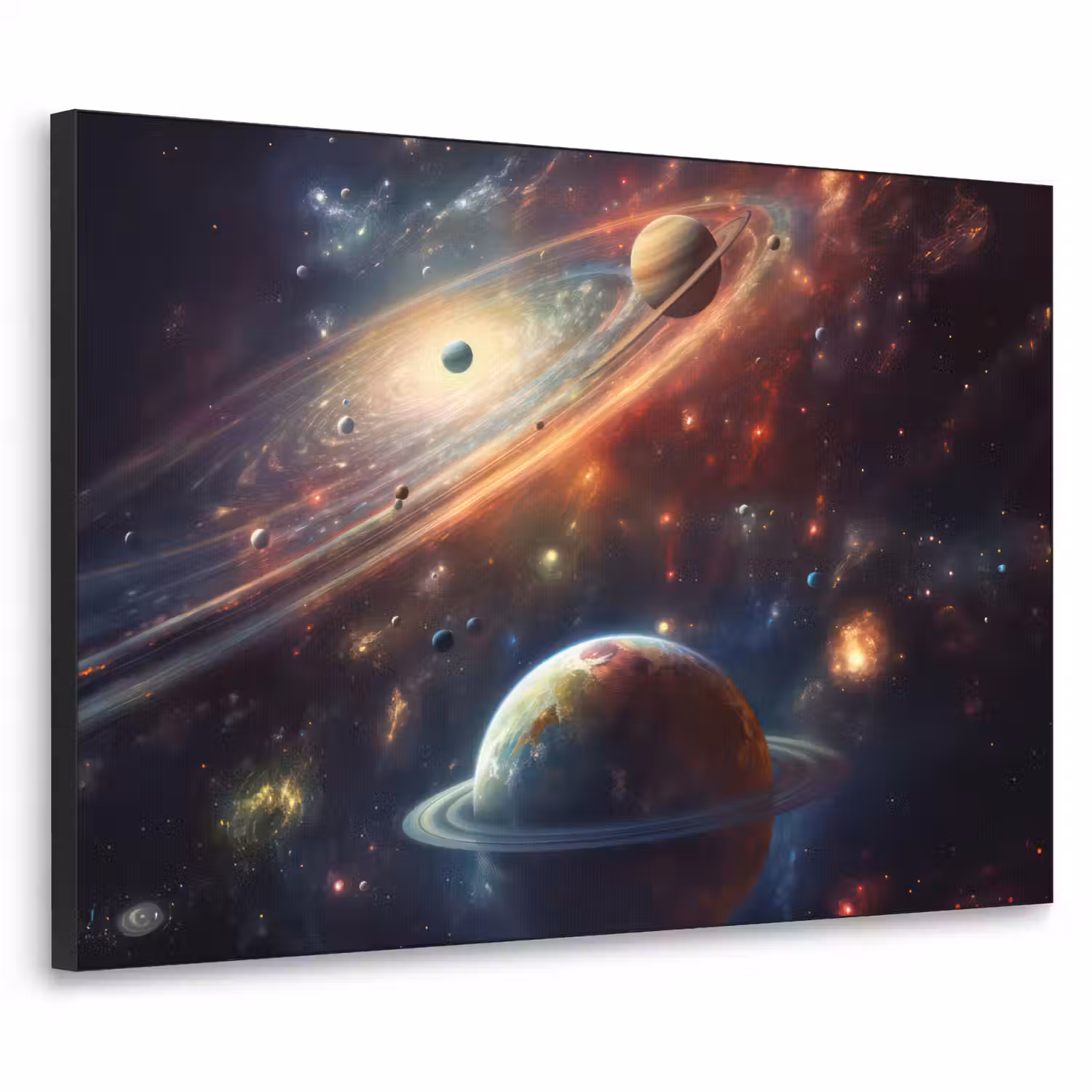Ruimte - Planeten - Neon - Sterren Textielframe zwart klein -3d
