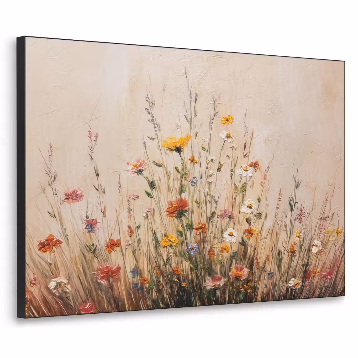 Wilde bloemen - Penseelstreken - Rustgevend Textielframe - compleet frame klein -3d