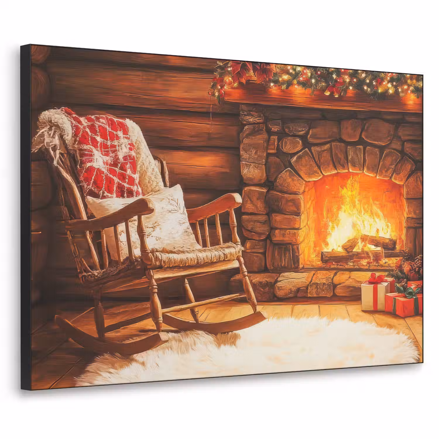 Winter - Kerst - Huis - Openhaard Textielframe - compleet frame klein -3d