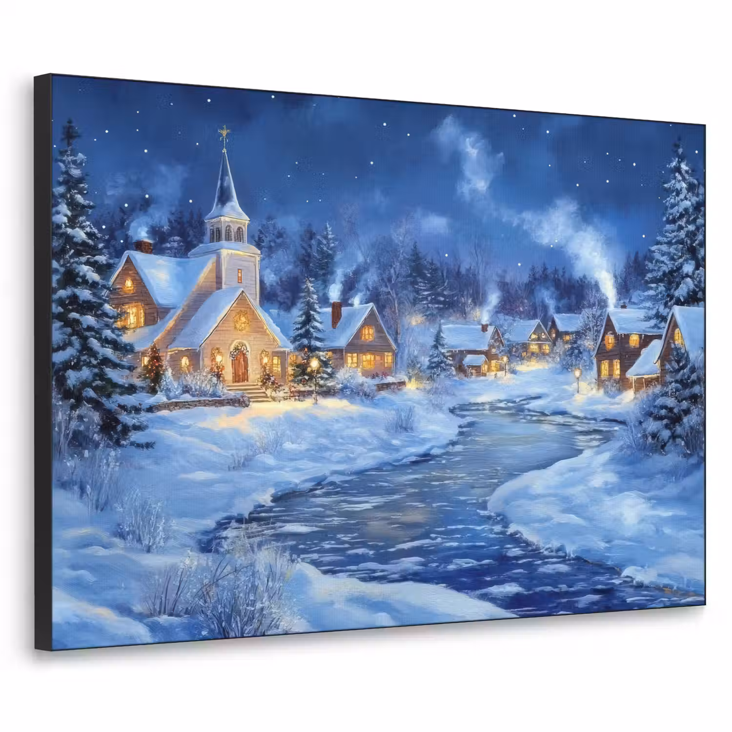 Winteravond - Kerstdorp - Donker Textielframe - compleet frame klein -3d