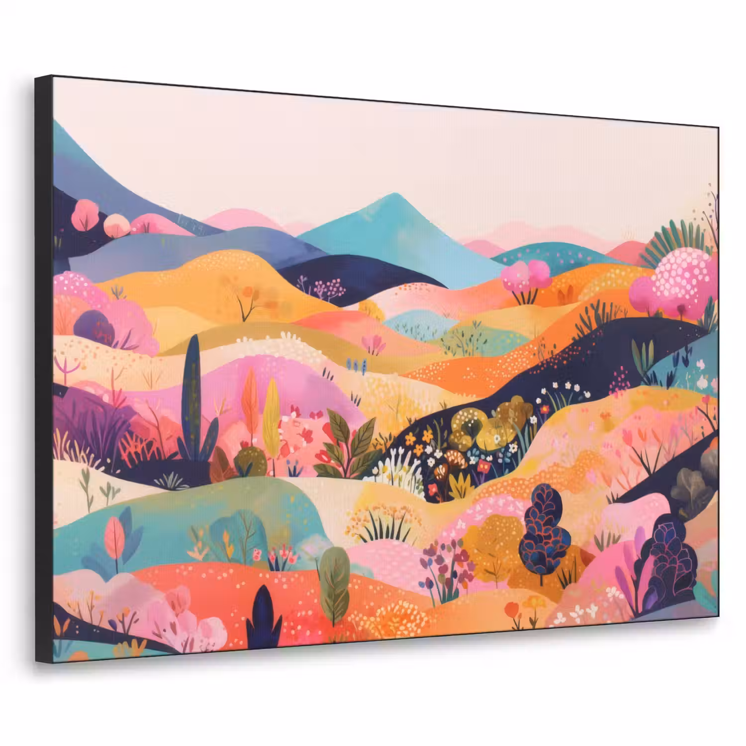 Golvende heuvels - Abstracte planten - Dromerig Textielframe - compleet frame klein -3d