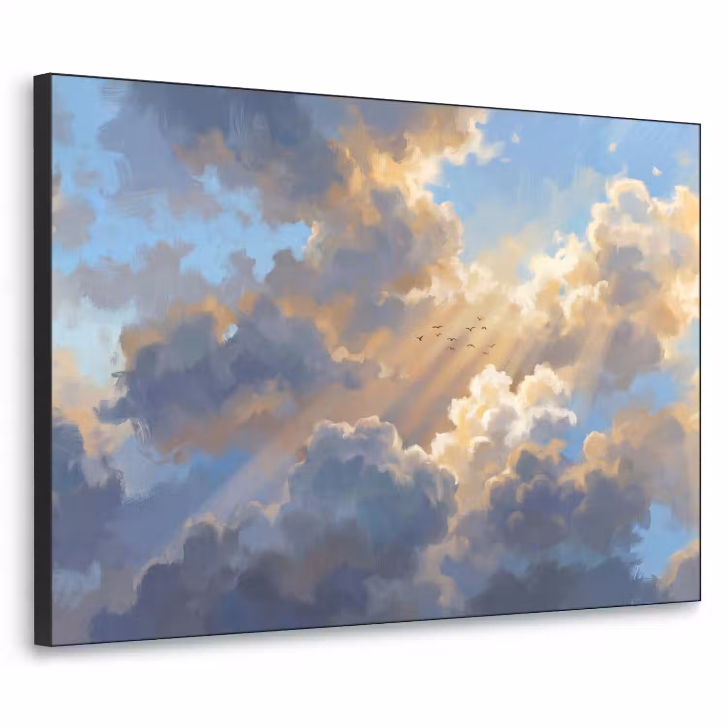 Wolken - Zonnestralen - Natuur - Abstract - Blauw Textielframe zwart klein -3d