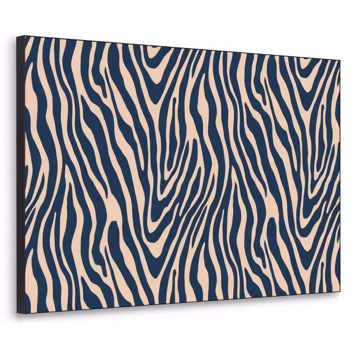 Zebra - Patroon - Blauw - Beige Textielframe zwart klein 947 -3d