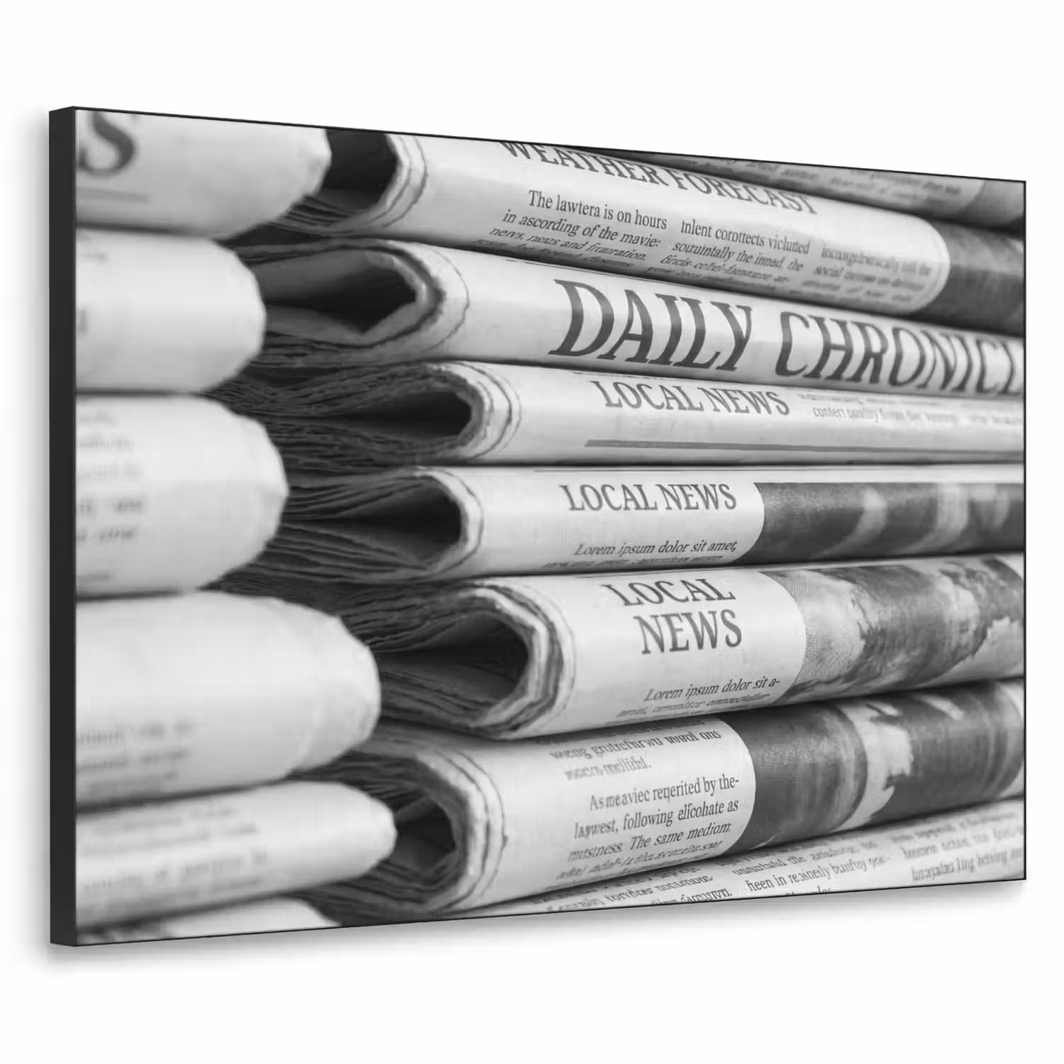 Krant - Stapel - Nieuws - Zwart-wit - Media Textielframe zwart klein -3d