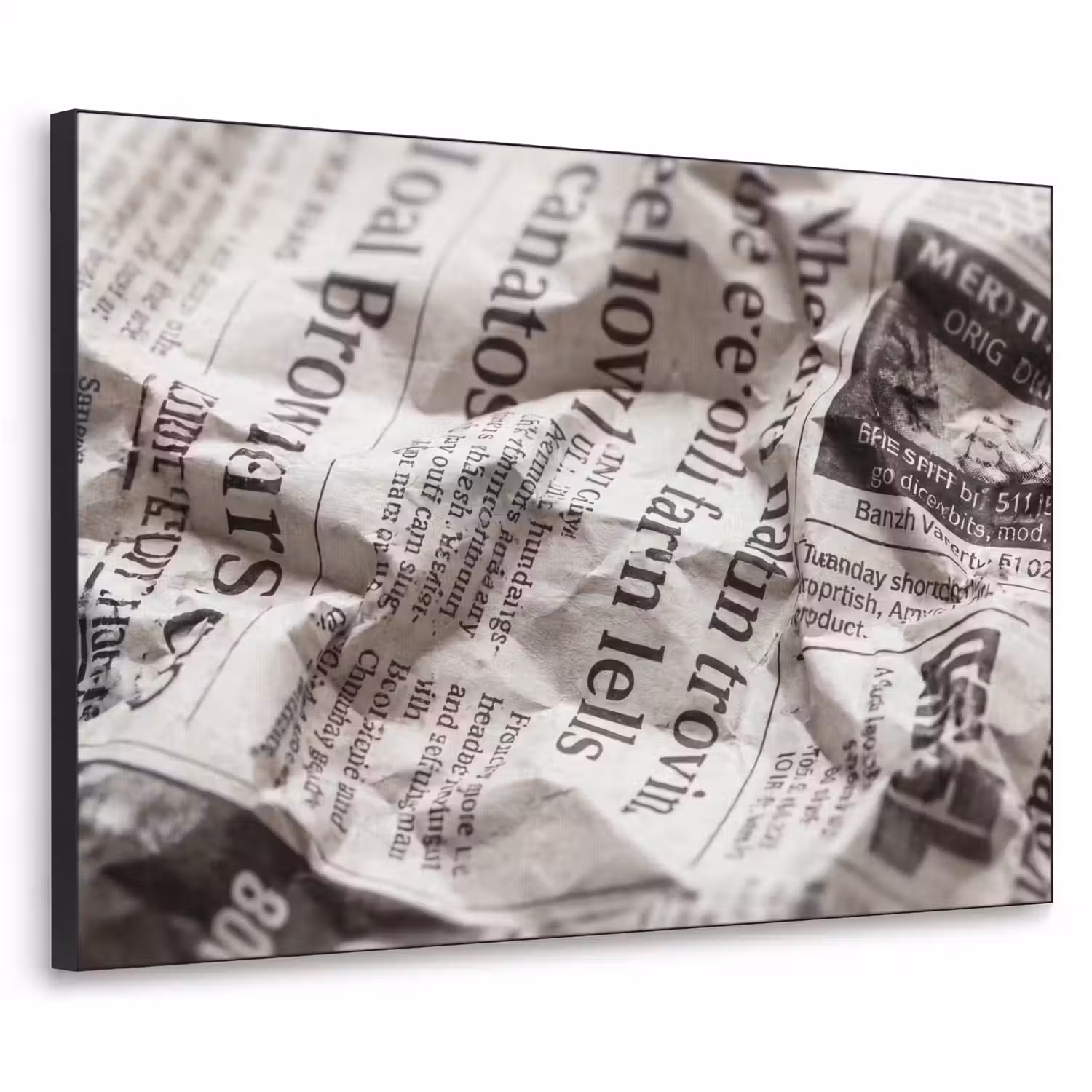 Krant - Gekreukeld - Textuur - Vintage - Zwart-wit Textielframe zwart klein -3d