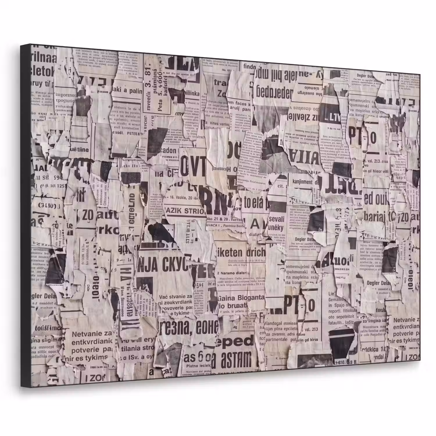 Krant - Gescheurd - Textuur - Abstract - Zwart-wit Textielframe zwart klein -3d
