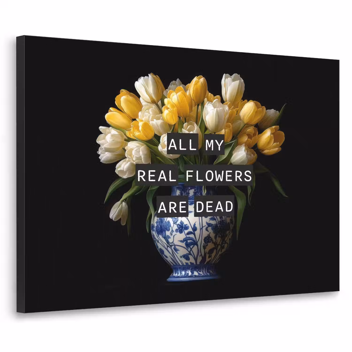 Quotes - Bloem - Tulp - Geel Textielframe - compleet frame klein -3d