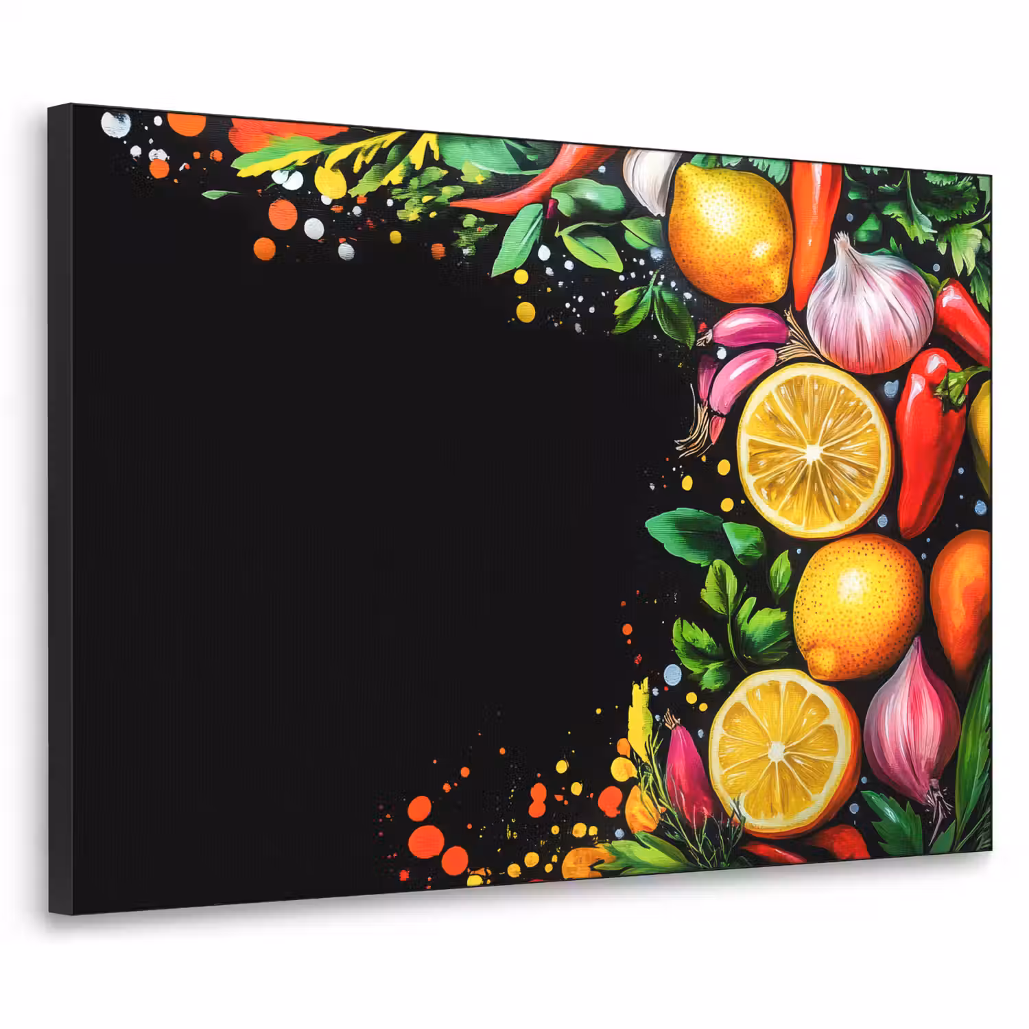 Citroenen - Peper - Kruiden - Graffiti - Verf - Abstract Textielframe - compleet frame klein -3d