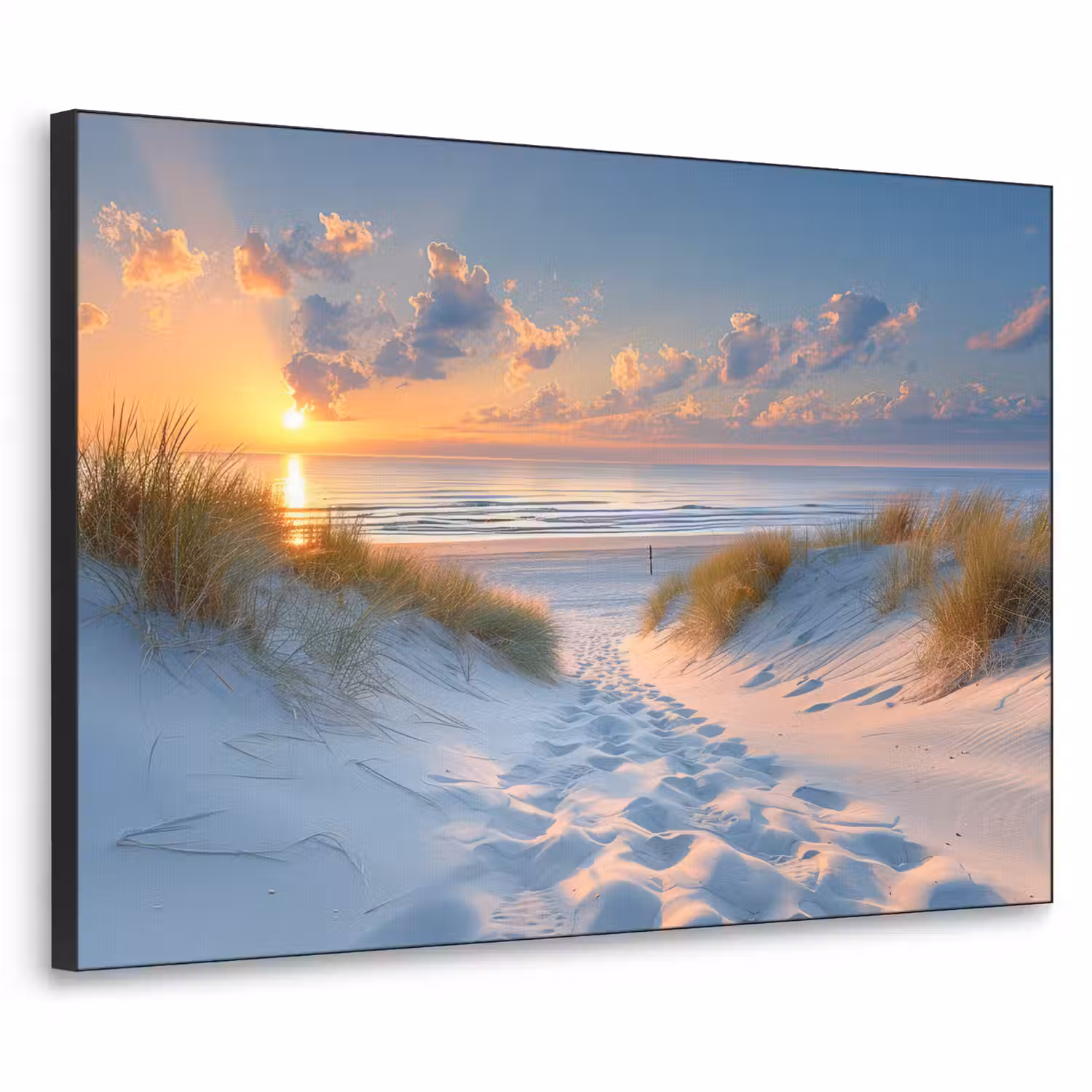 Zonsondergang - Strand - Natuur - Zee - Zomer Textielframe zwart klein -3d