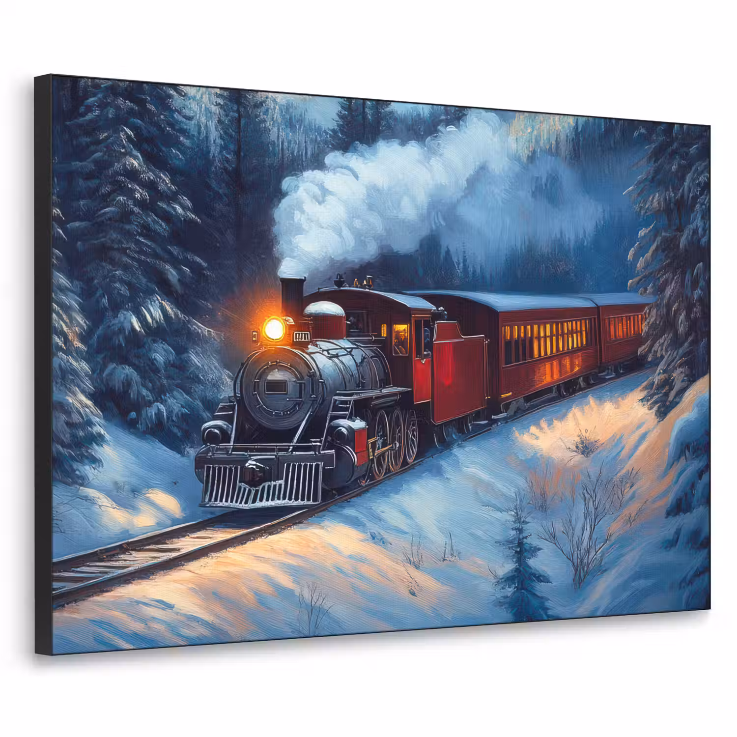Trein - Kerst - Sneeuw - Kersttrein Textielframe - compleet frame klein -3d