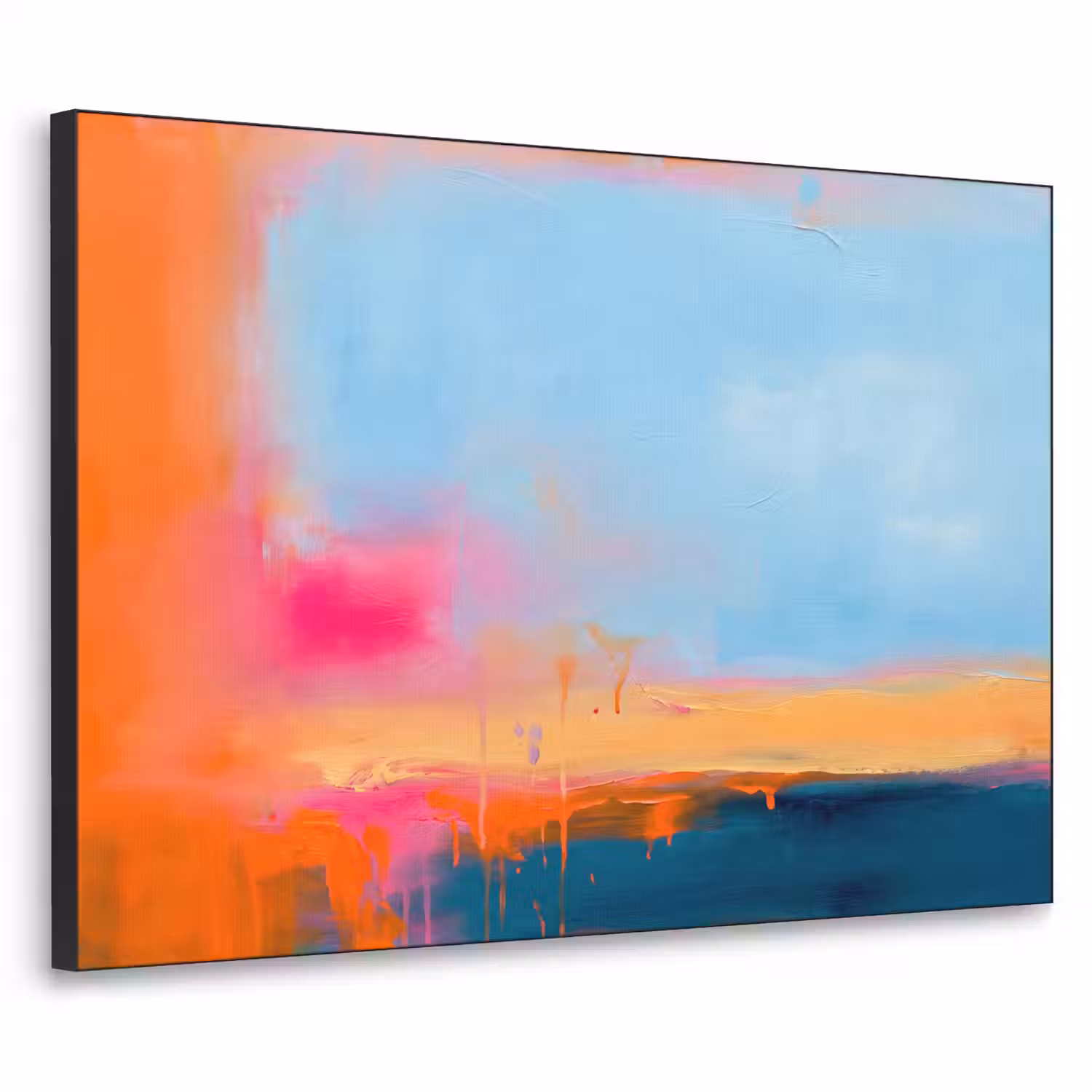 Abstract - Kleurvlakken - Modern - Oranje - Blauw Textielframe zwart klein -3d
