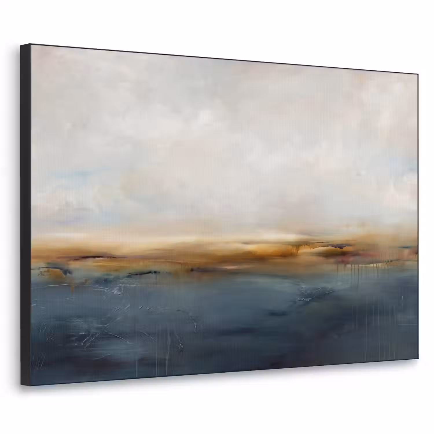 Abstract - Horizon - Water - Modern - Beige Textielframe zwart klein -3d