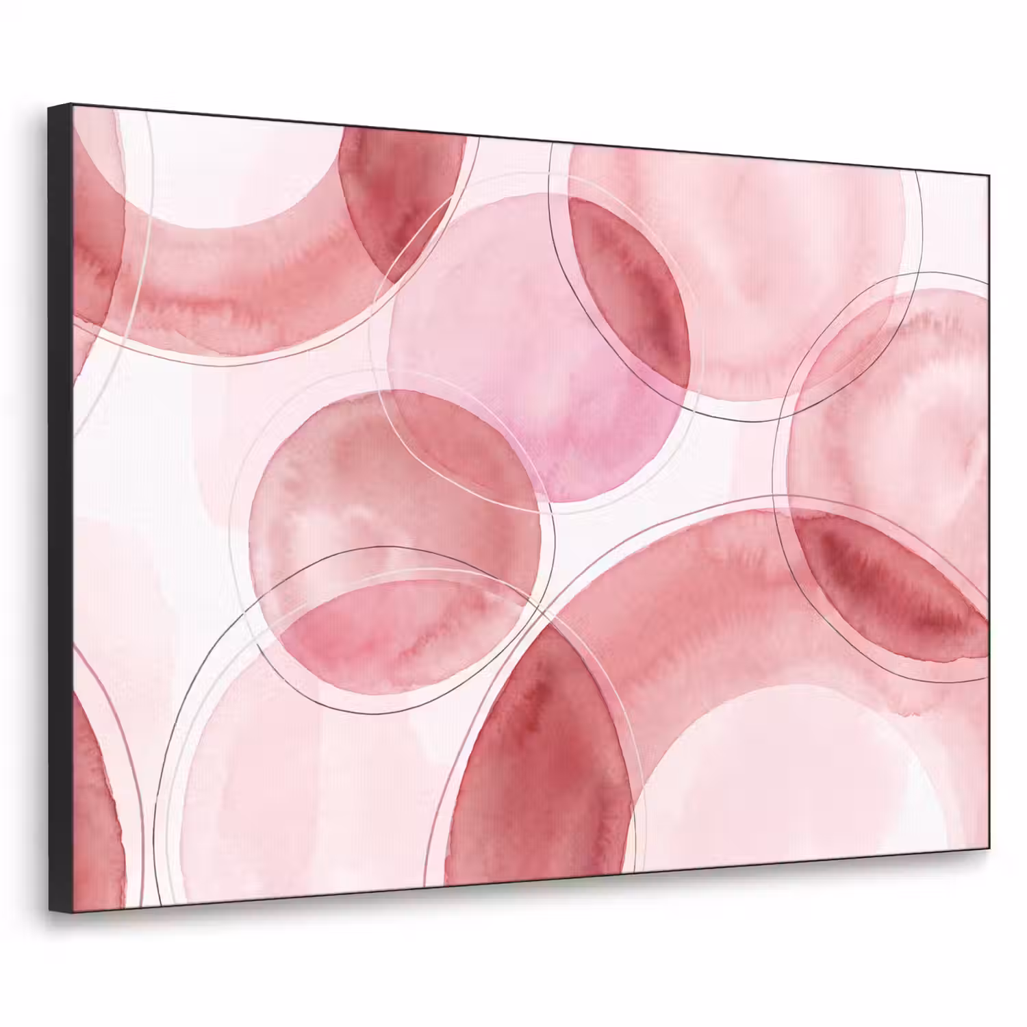 Abstract - Cirkels - Modern - Roze - Kunst Textielframe zwart klein -3d