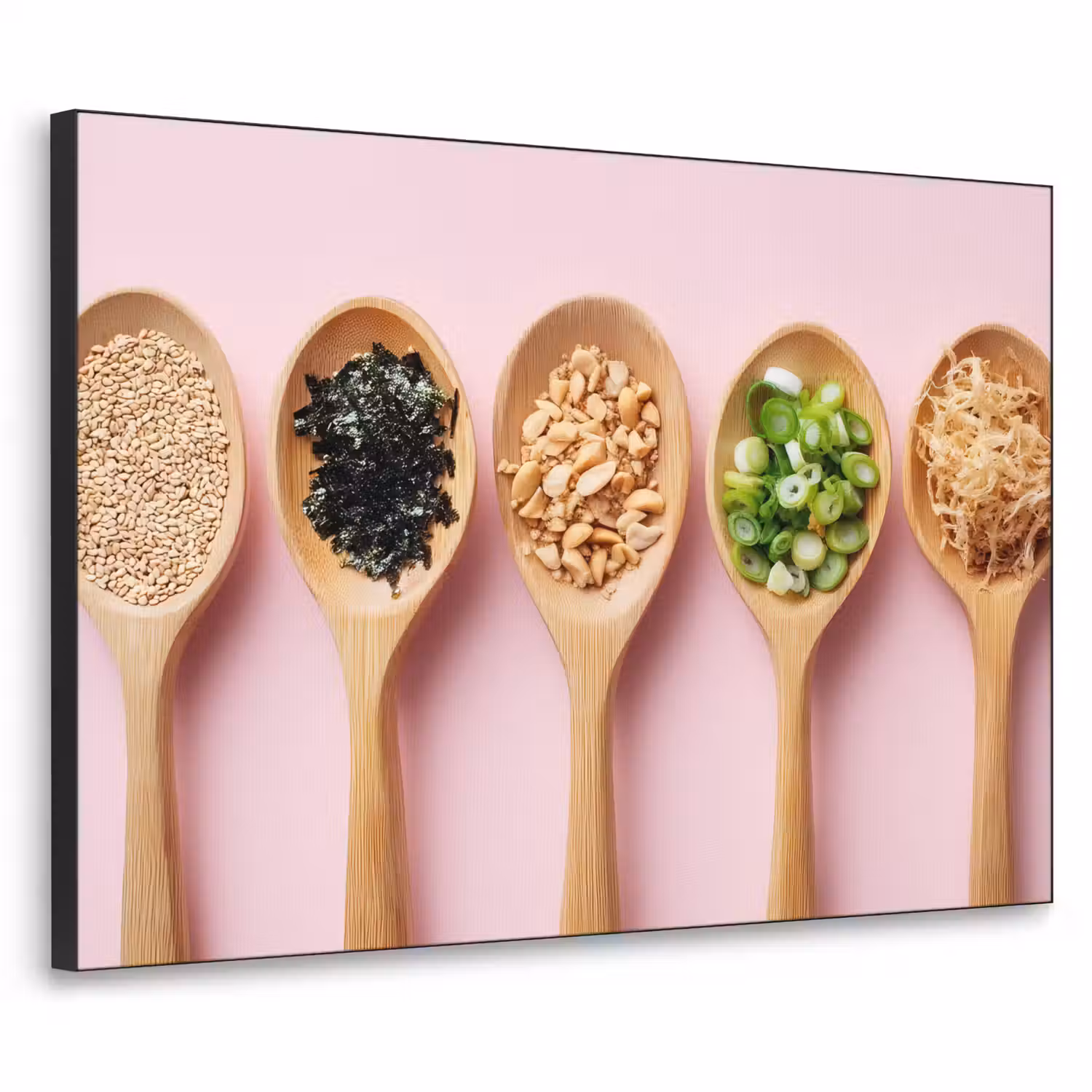 Ingrediënten - Lepels - Hout - Roze Textielframe - compleet frame klein -3d