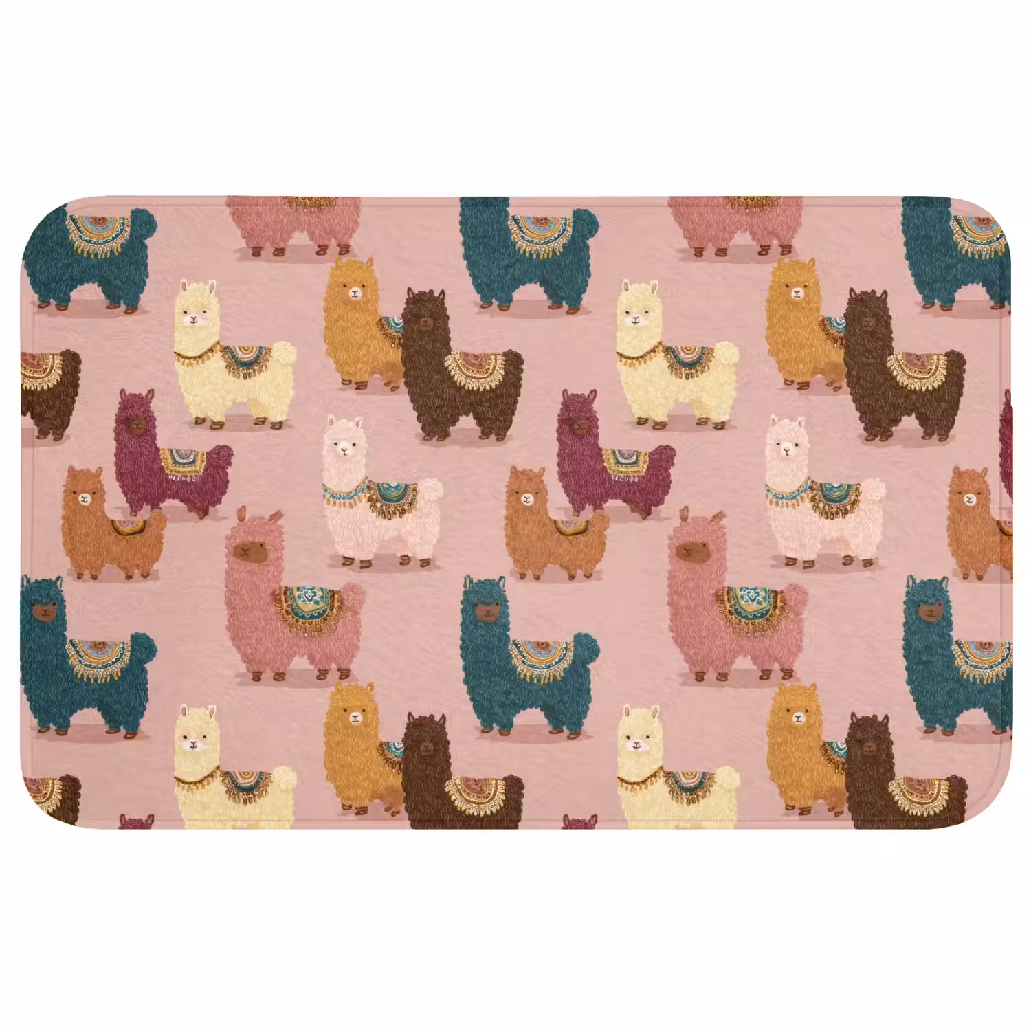 Alpaca's - Patroon - Kleurrijk Badmat middel 997 -3d