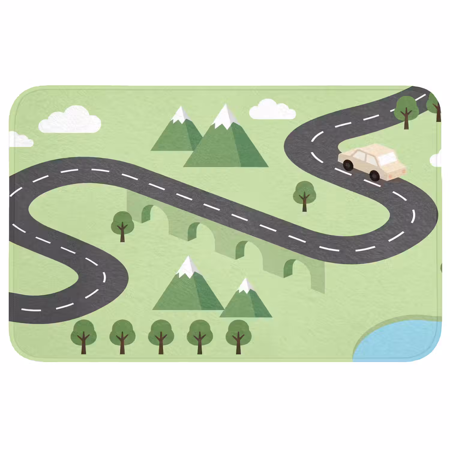 Auto - Bergweg - Natuur - Illustratie Badmat middel -3d