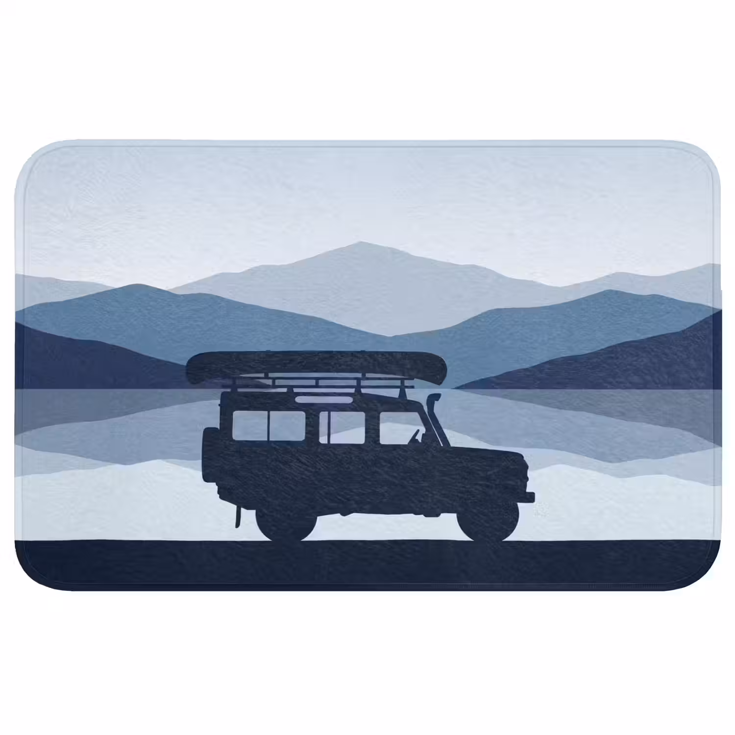 Auto - Meer - Bergen - Blauw Badmat middel -3d