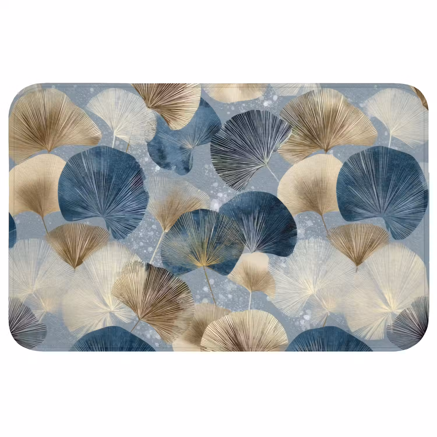 Bladeren - Abstract - Goud - Blauw Badmat middel -3d