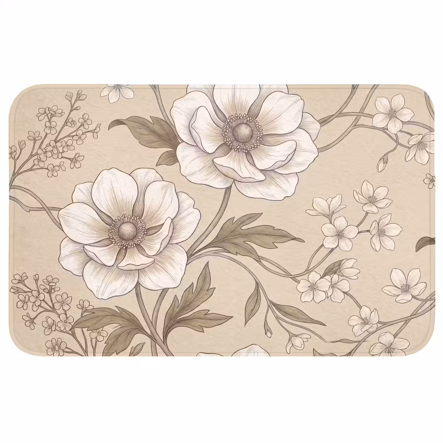 Bloemen - Patroon - Beige Badmat middel -3d