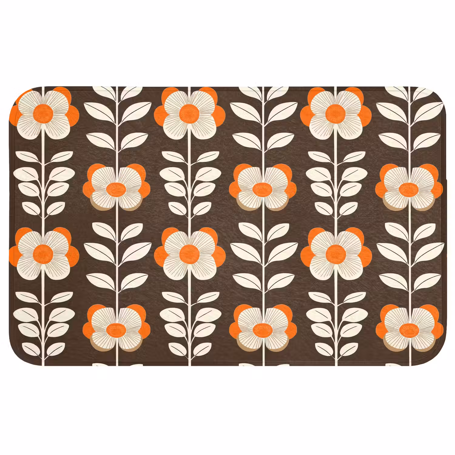 Bloemen - Retro - Bruin Badmat middel 997 -3d