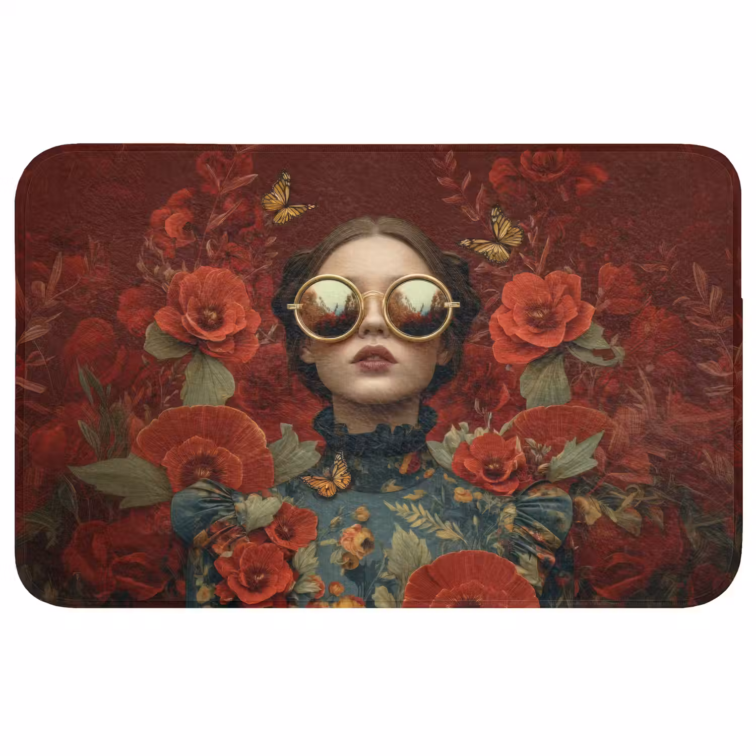 Bloemen - Dieprood - Zonnebril - Vrouw Badmat middel -3d