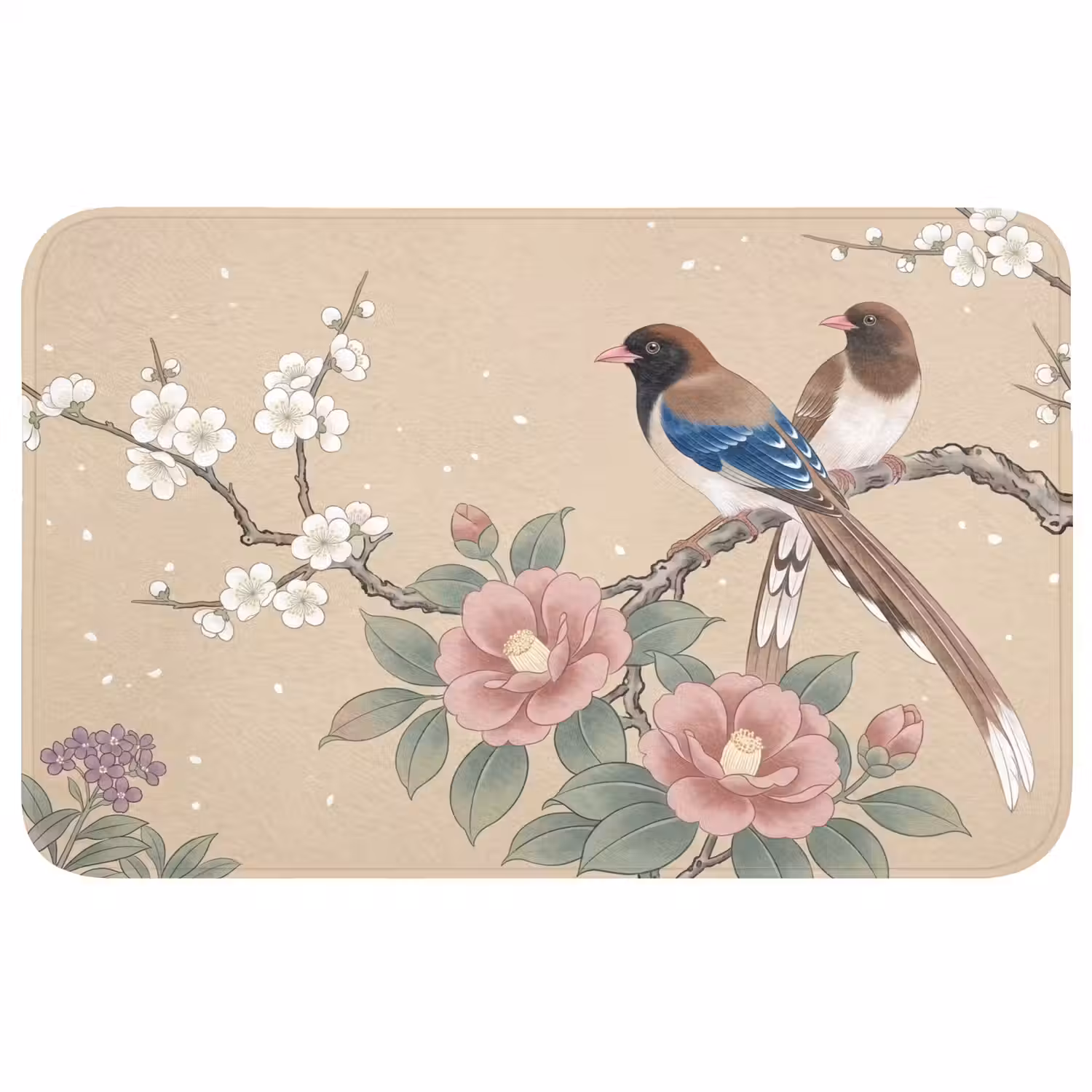 Bloemen - Vogels - Bloemen Badmat middel -3d