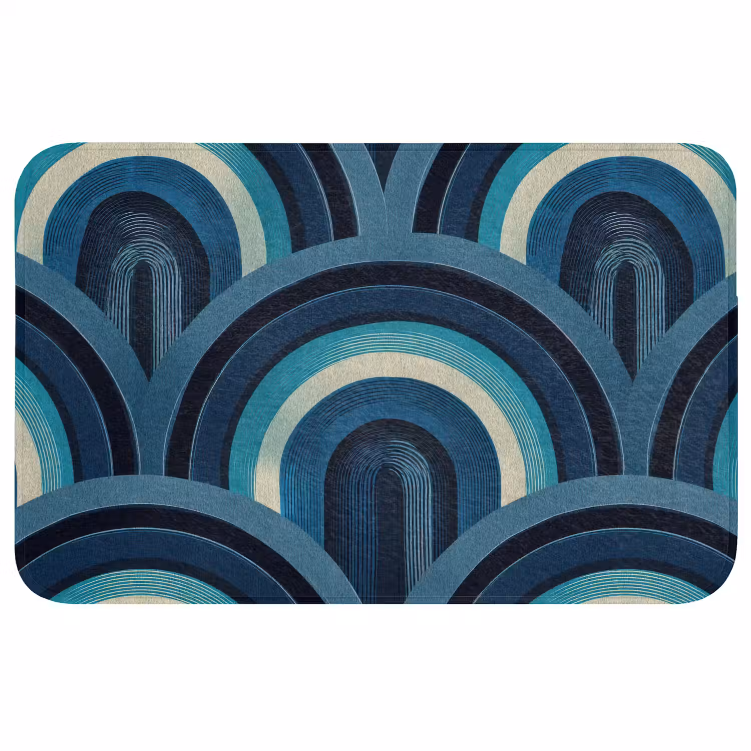 Bogen - Geometrisch - Patroon - Blauw - Retro Badmat middel 997 -3d