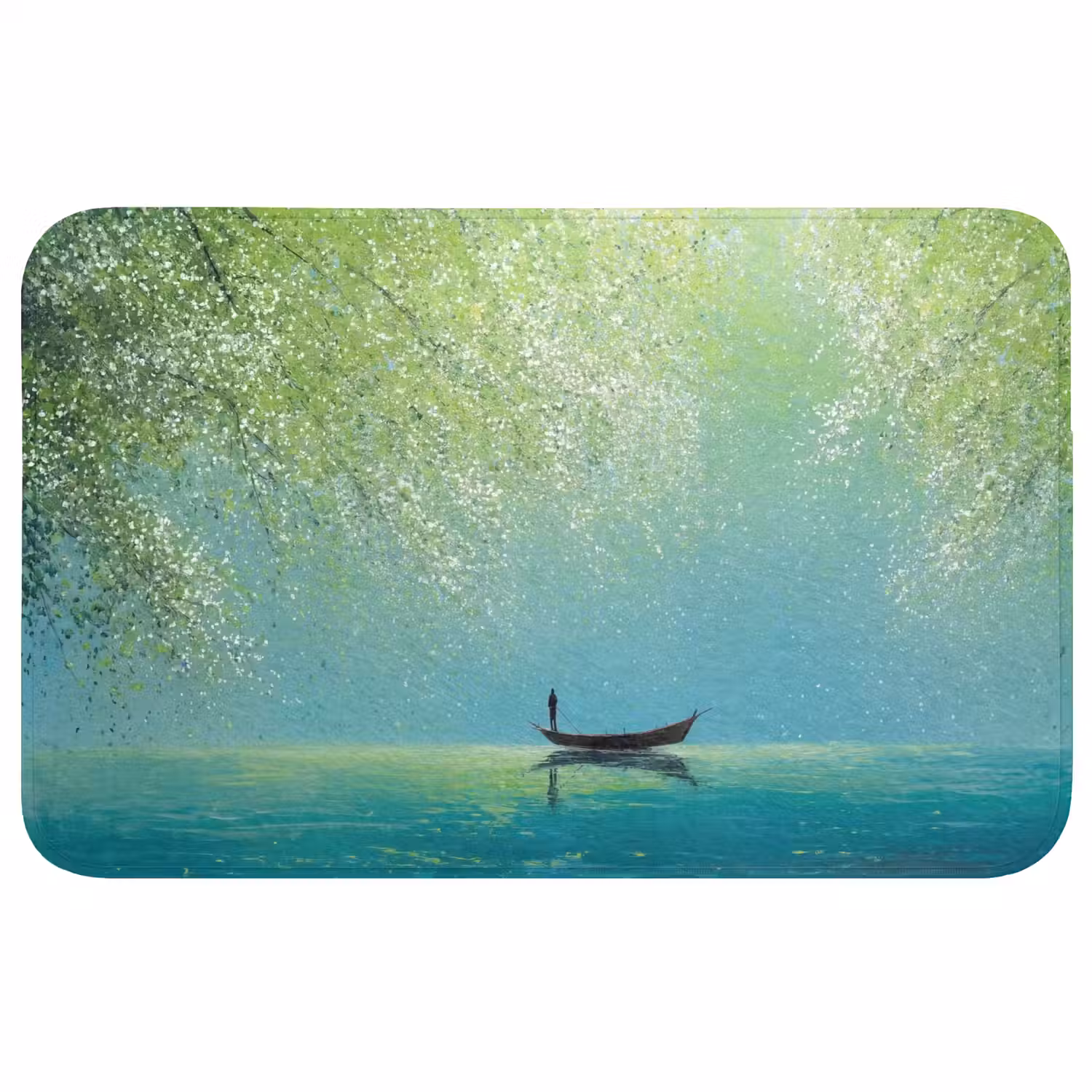 Bootje - Water - Bladeren - Bloesems Badmat middel -3d