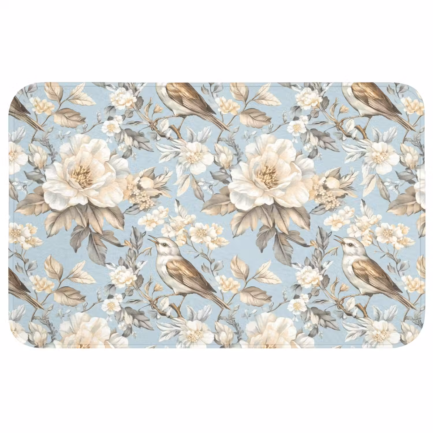 Botanisch - Zangvogel - Blauw Badmat middel 997 -3d