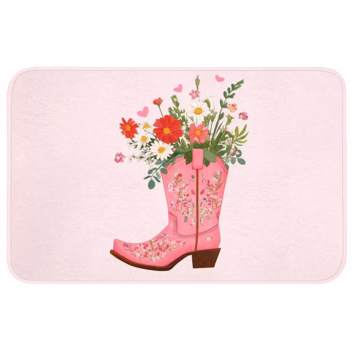 Cowboylaarzen - Roze - Boeket - Bloemen Badmat middel -3d