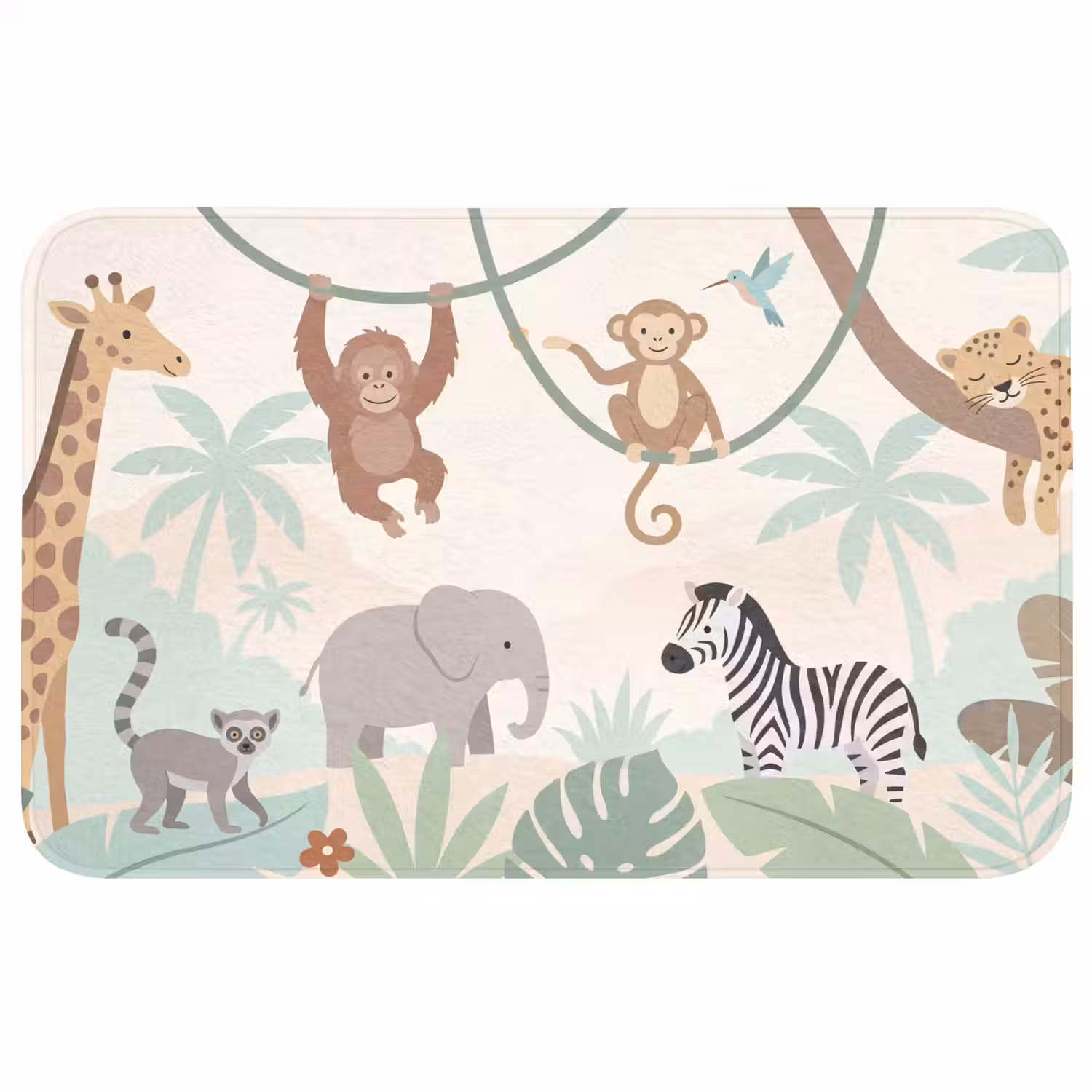 Jungle - Dieren - Groen Badmat middel -3d