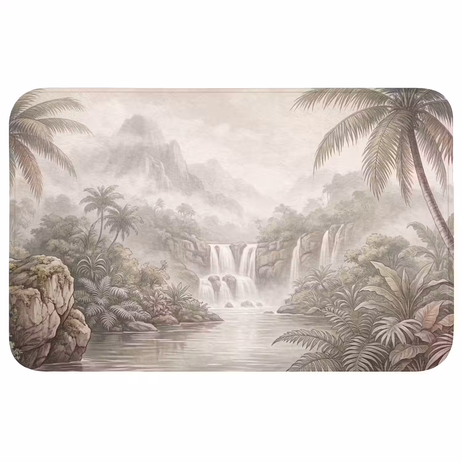 Jungle - Watervallen - Tropisch - Illustratie Badmat middel -3d