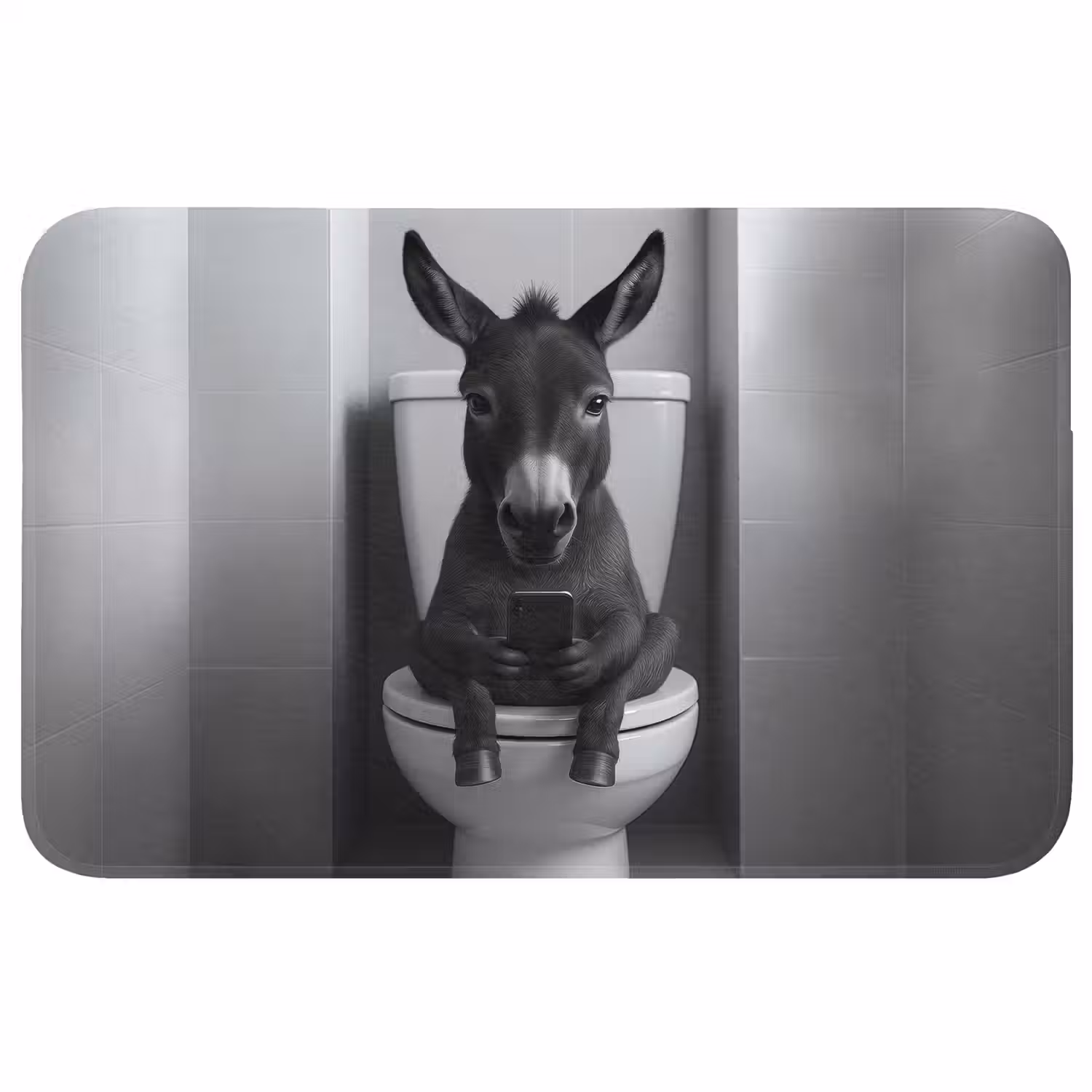 Ezel - Telefoon - Toilet - Zwart - Wit Badmat middel -3d