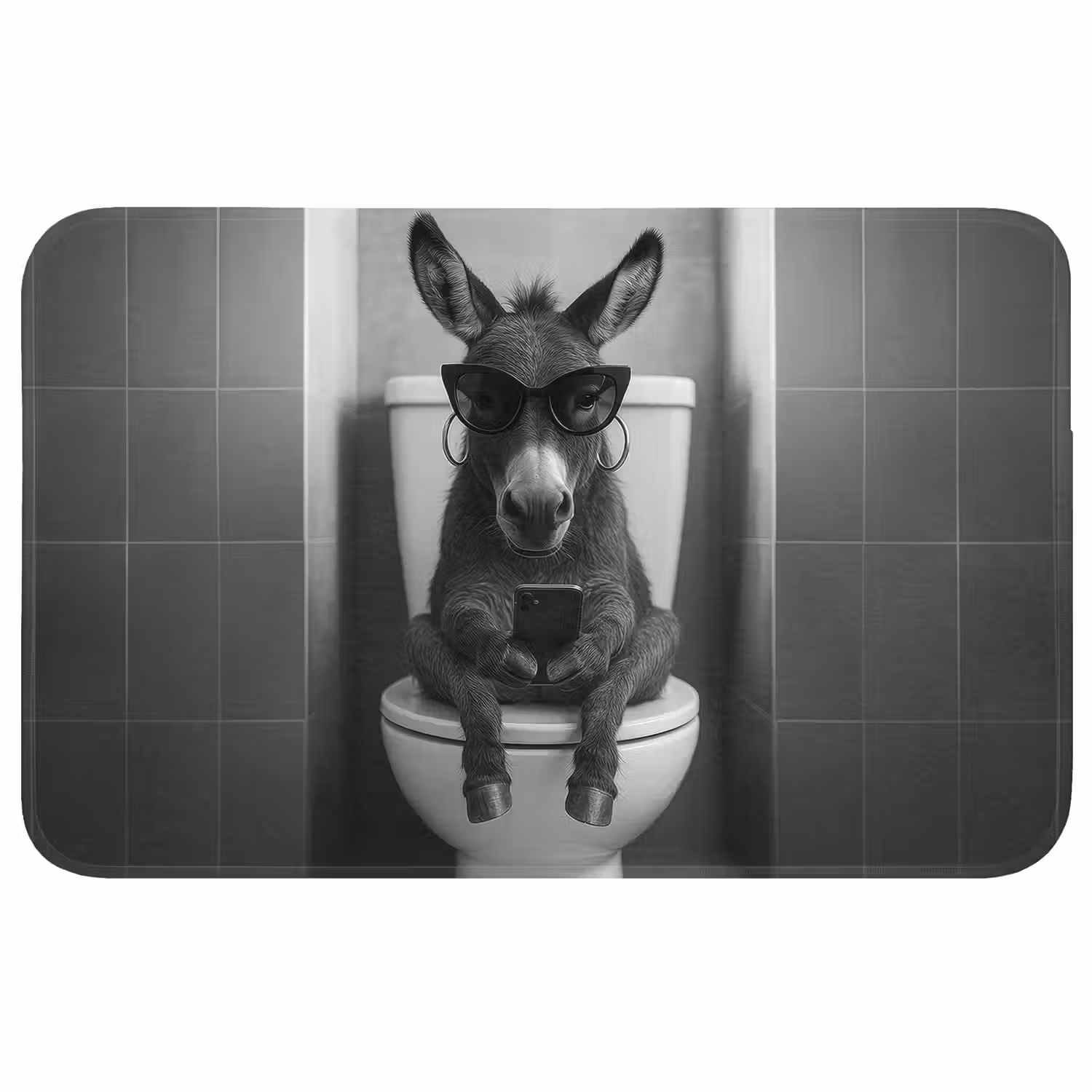 Ezel - Telefoon - Toilet - Zwart - Wit Badmat middel -3d