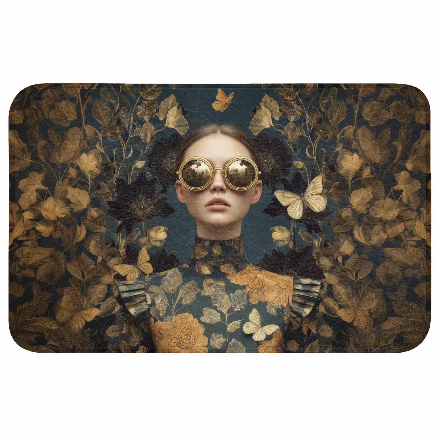 Vrouw - Bladeren - Goud - Vlinders Badmat middel -3d