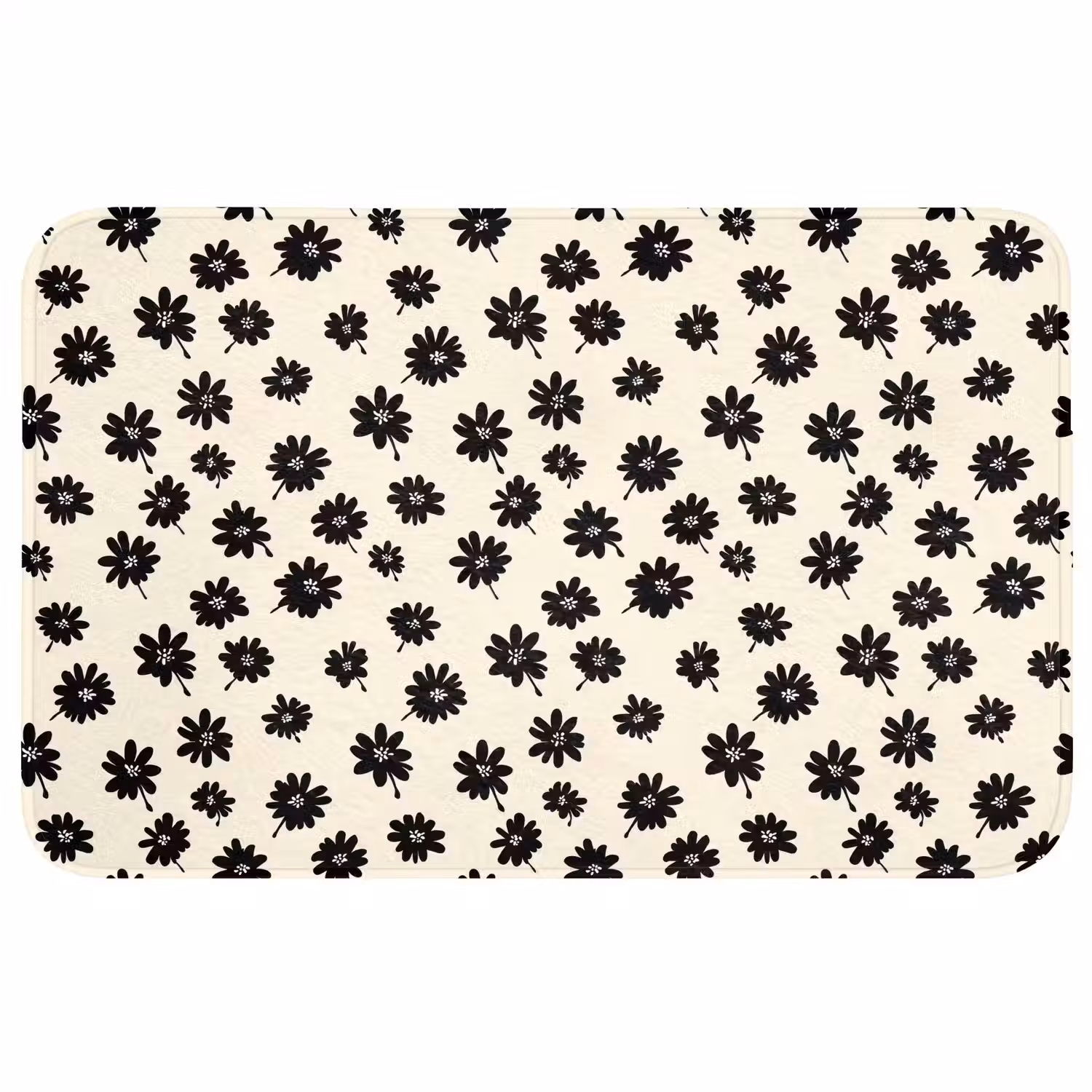 Madeliefjes - Grafisch - Zwart - Beige Badmat middel 997 -3d