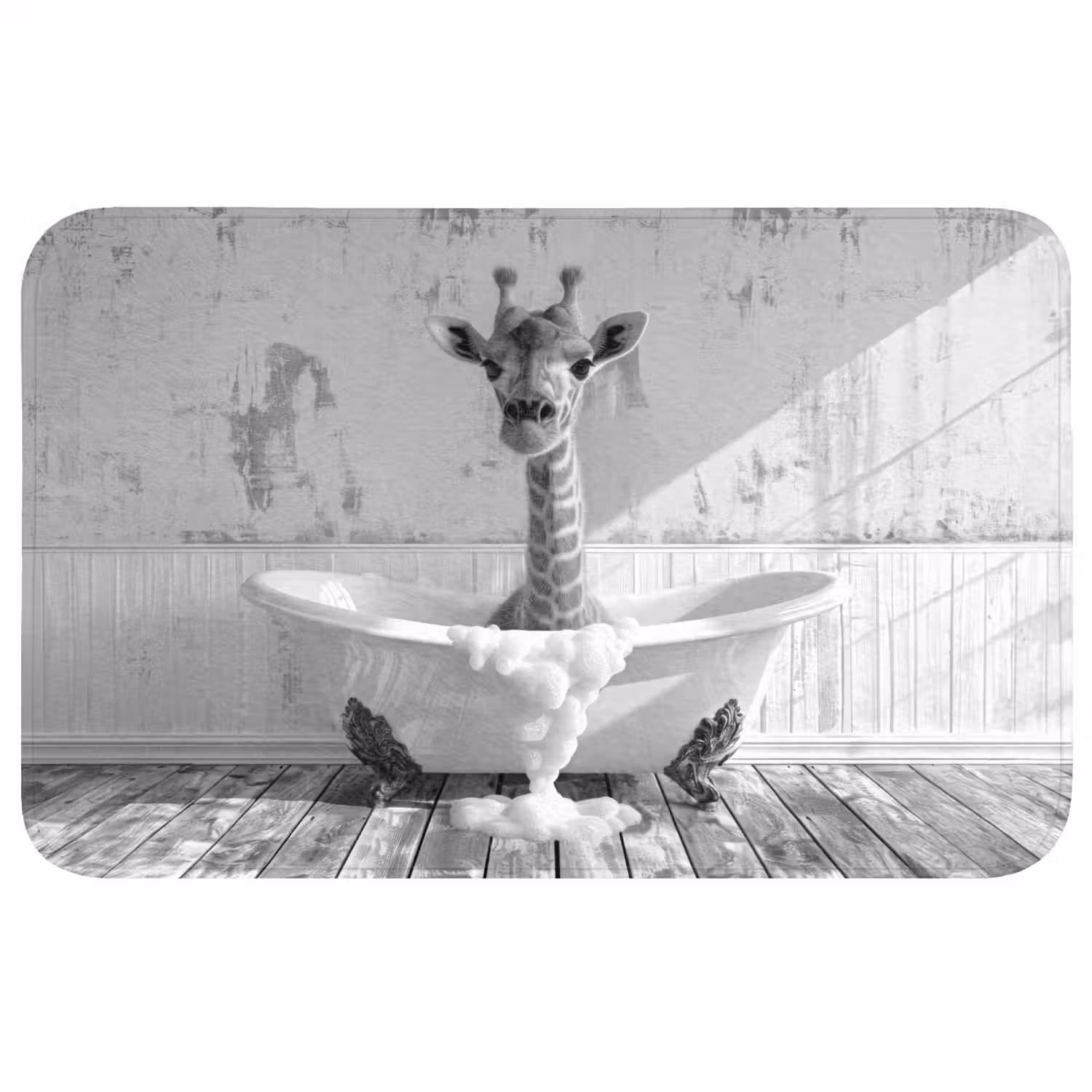 Giraffe - Dier - Badkuip - Vintage - Zwart - Wit Badmat middel -3d