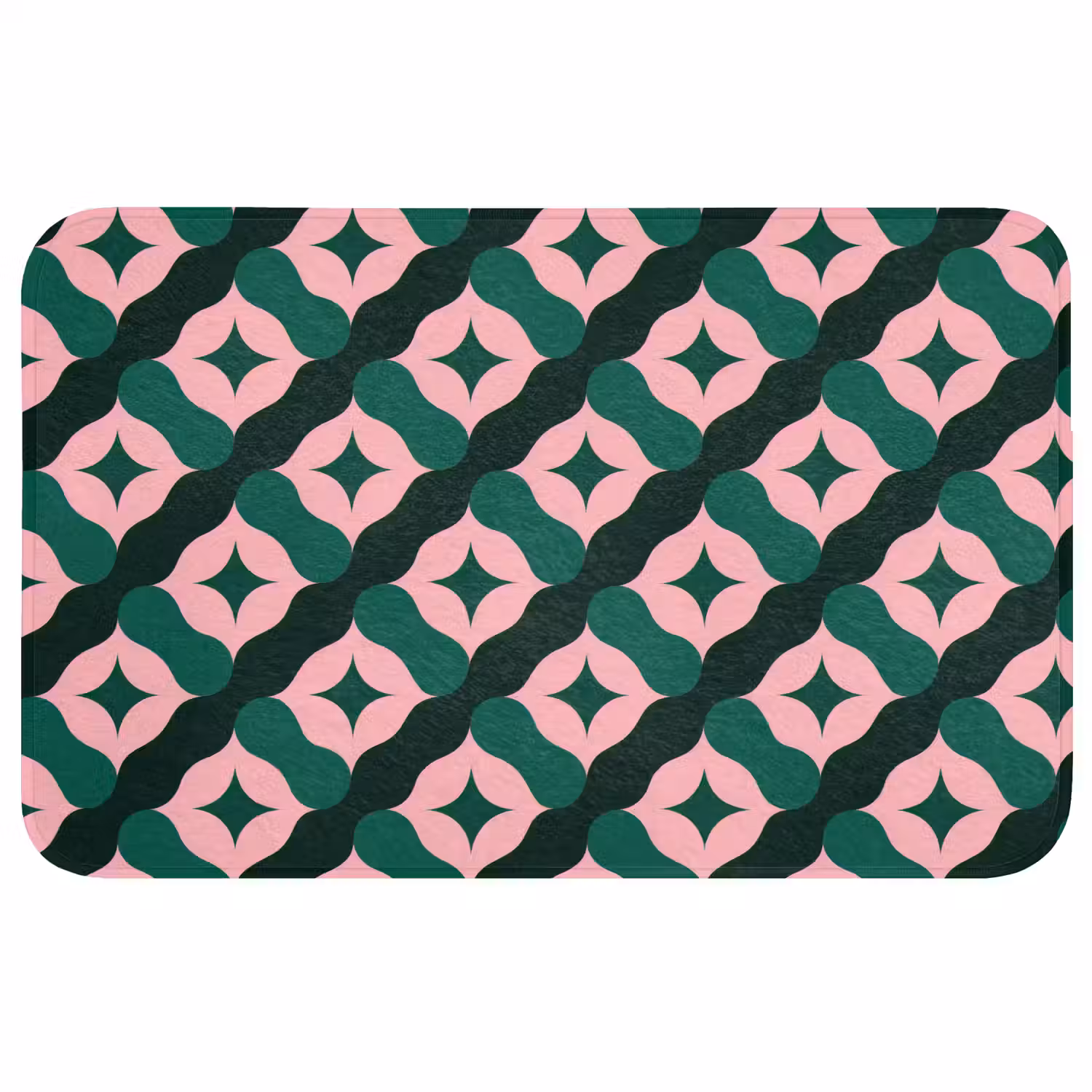 Groen - Roze - Retro - Sterren Badmat middel 997 -3d