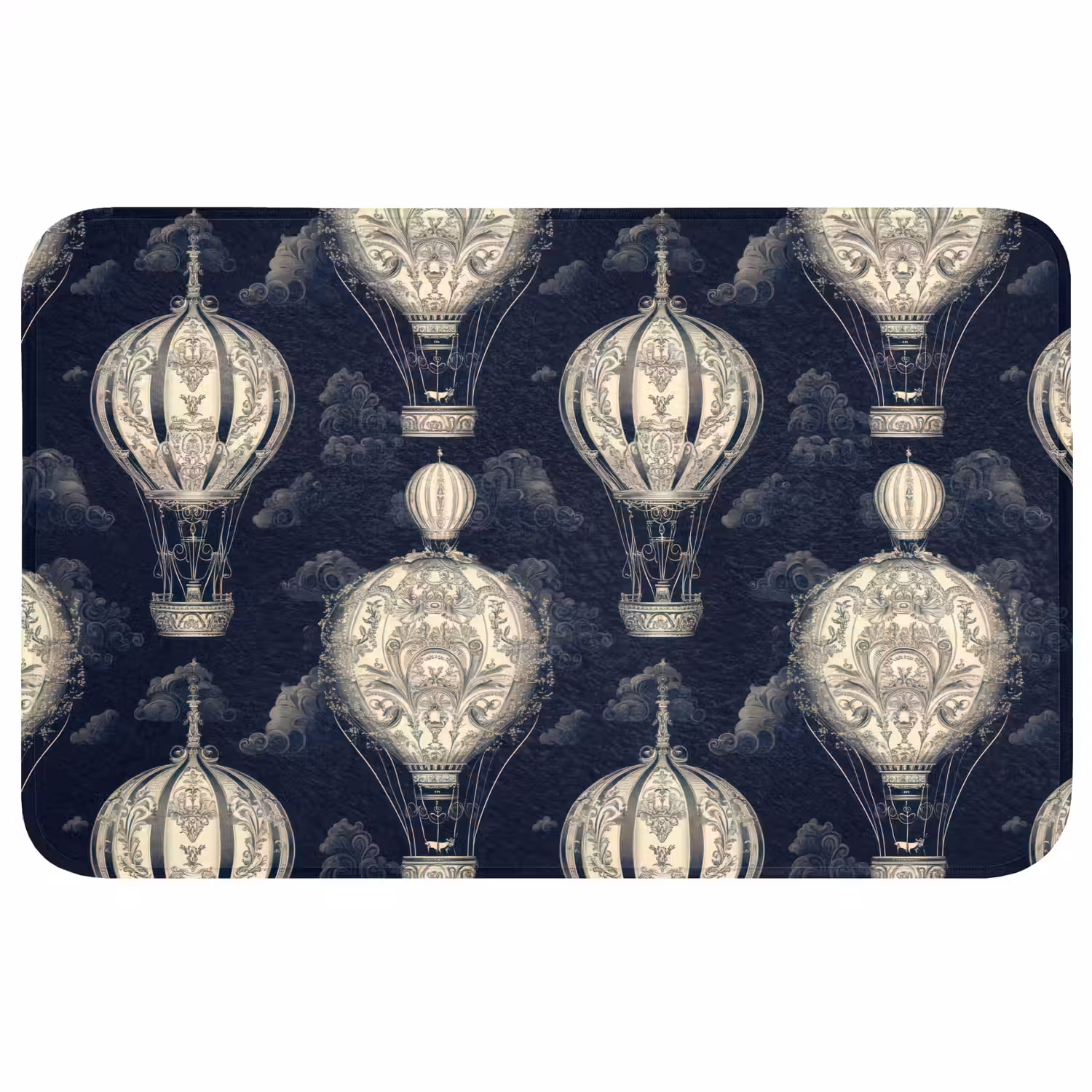 Luchtballonnen - Wolken - Patroon - Donkerblauw Badmat middel 997 -3d