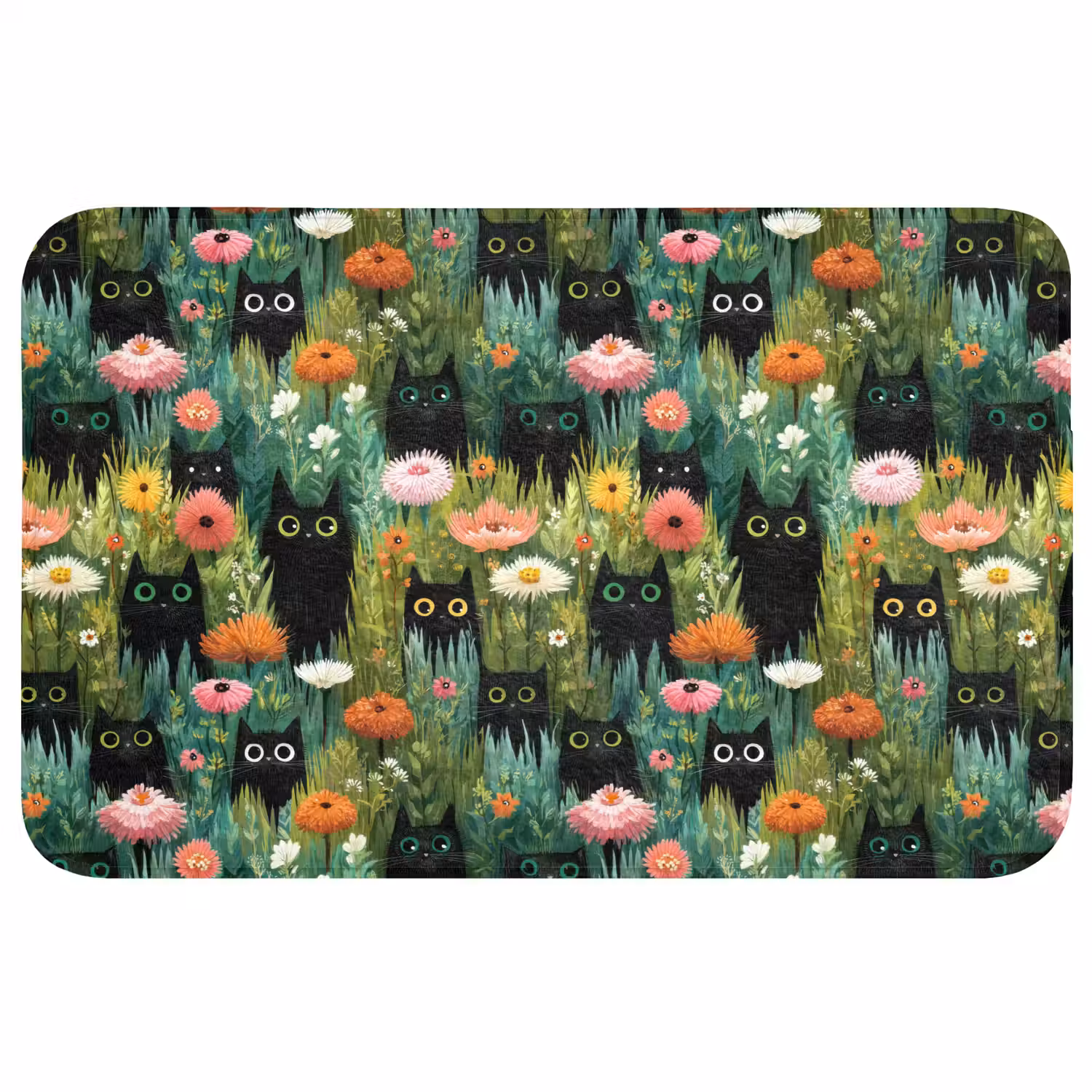 Katten - Bloemen - Kleurrijk Badmat middel 997 -3d