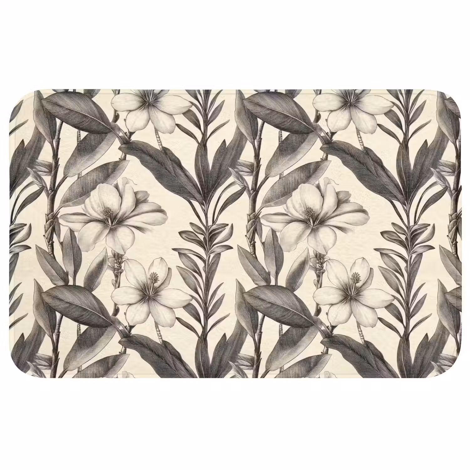 Klassiek - Botanisch - Zwart - Beige Badmat middel 997 -3d