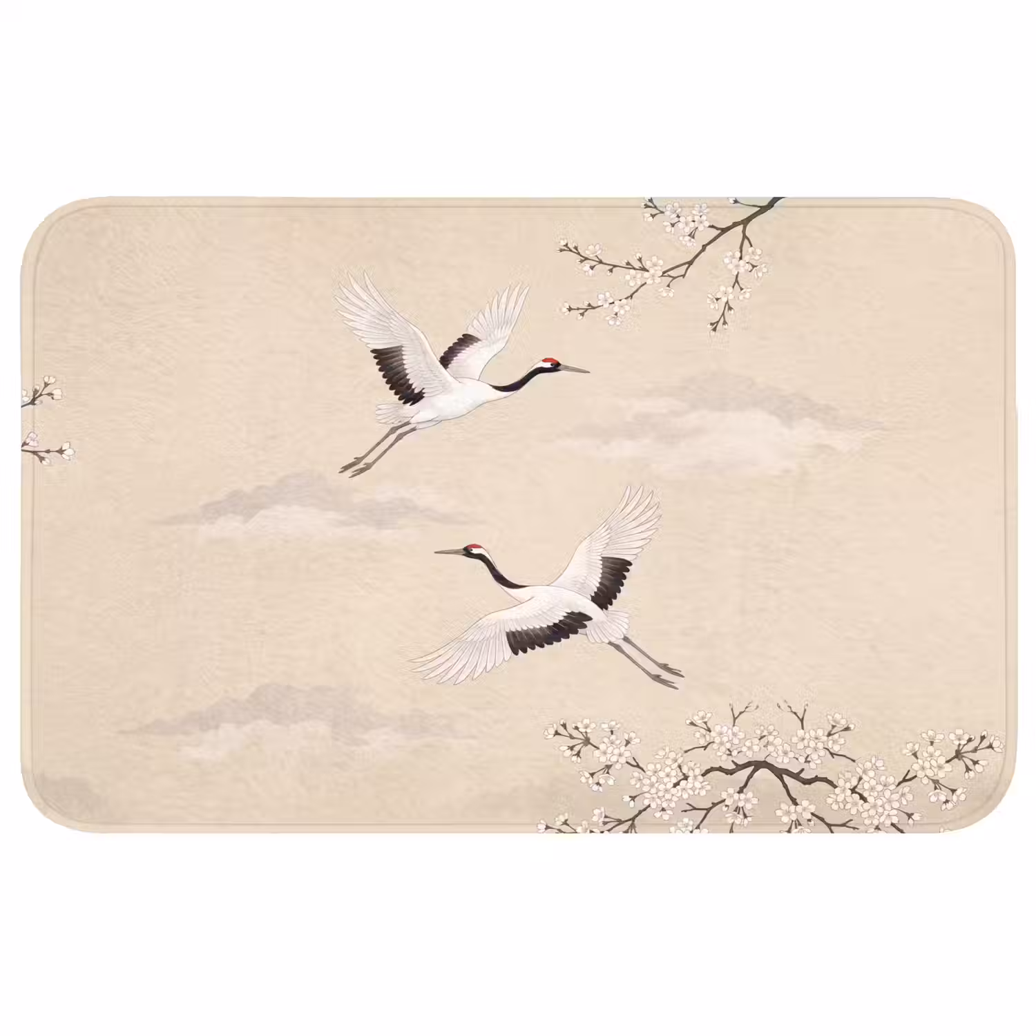 Kraanvogels - Bloesem - Beige Badmat middel -3d