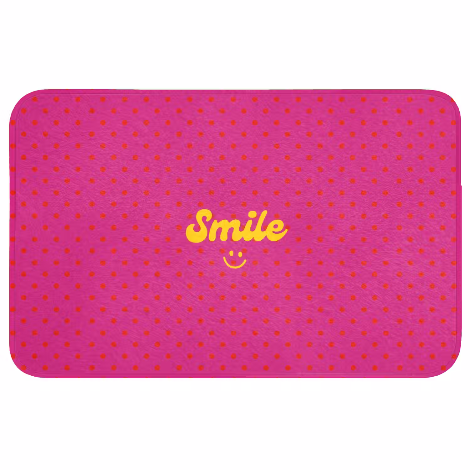 Smile - Stippen - Geel - Smiley - Roze Badmat middel -3d