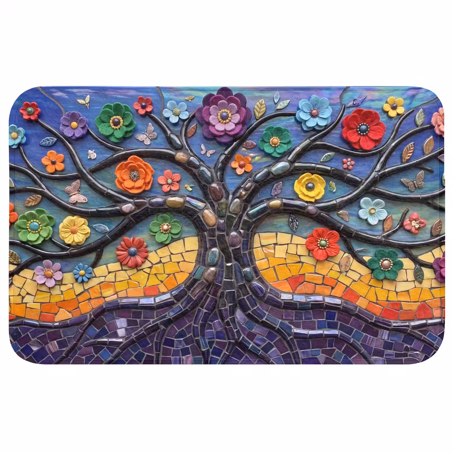 Levensboom - Mozaïek - Bloemen - Kleurrijk - Vrolijk Badmat middel -3d