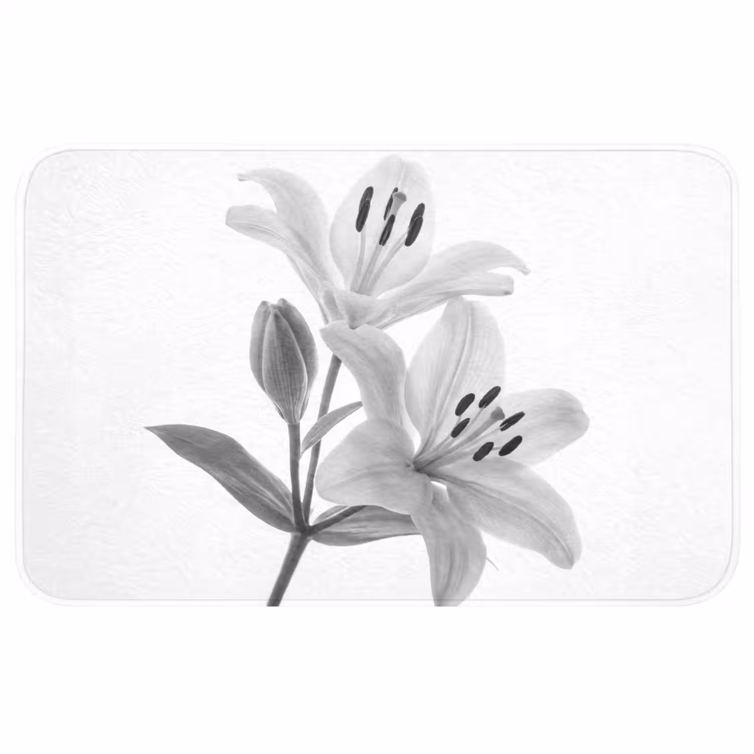 Lelies - Elegant - Zwart - Wit Badmat middel -3d