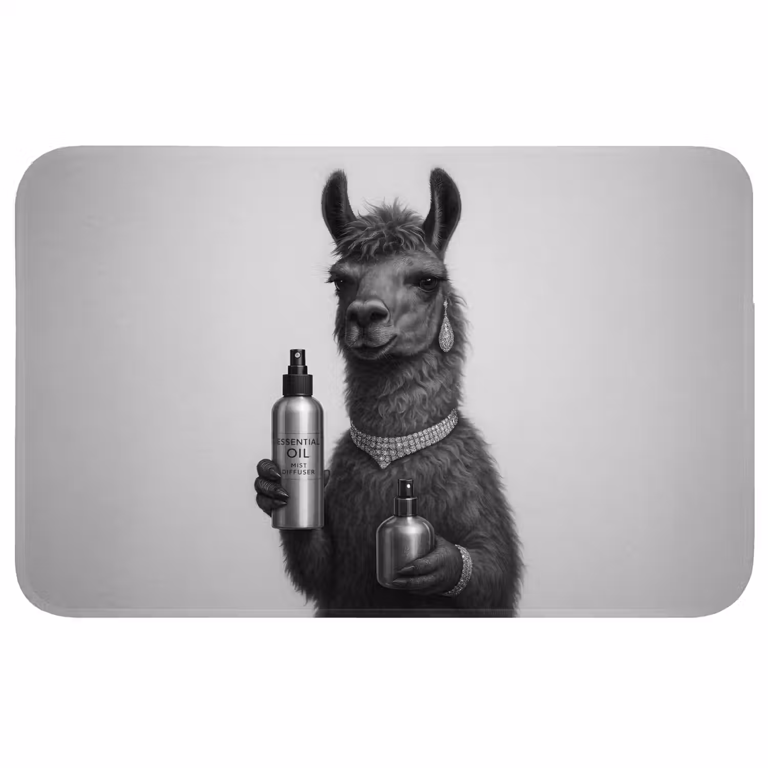 Lama - Flessen - Zwart - Wit Badmat middel -3d