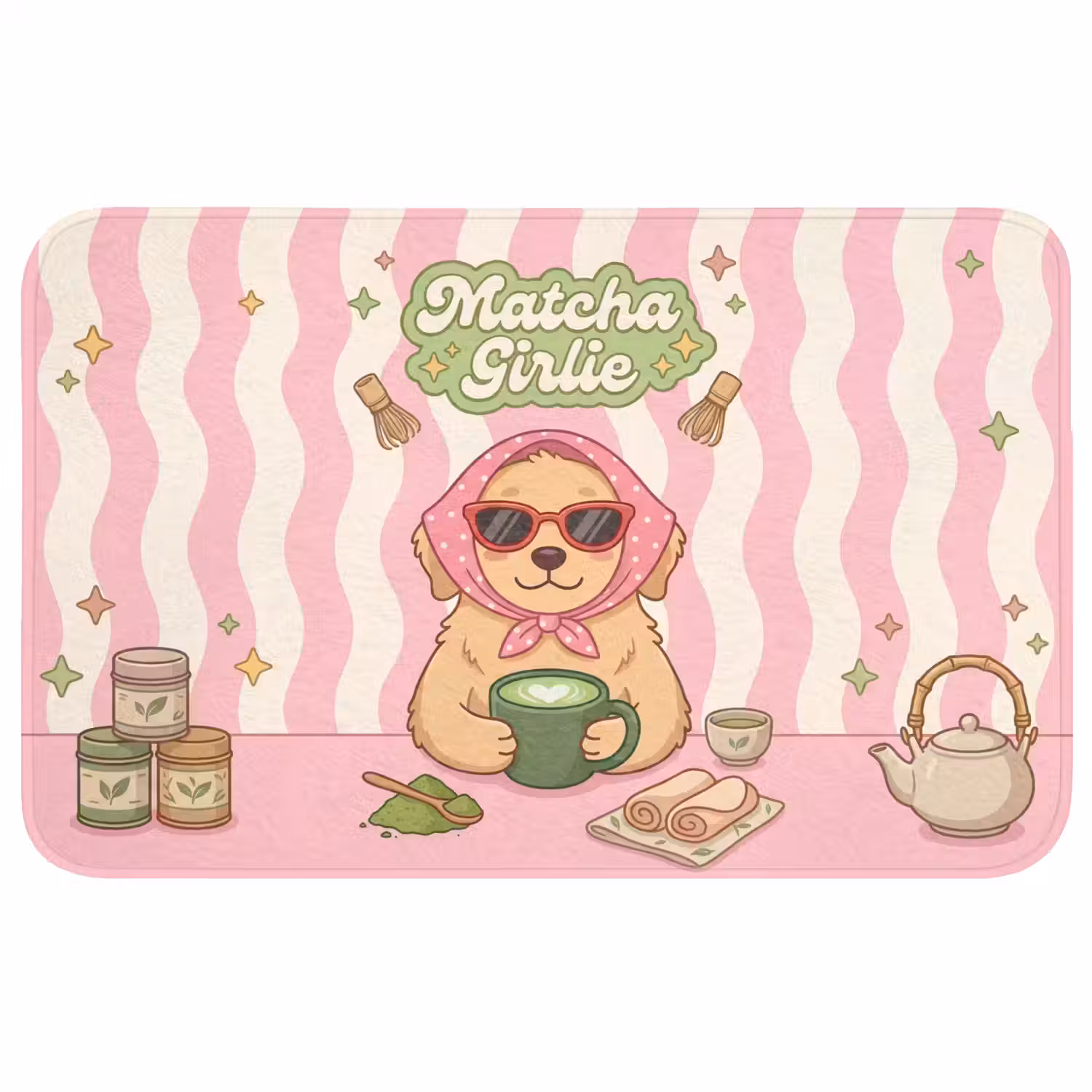Matcha - Hond - Roze - Groen Badmat middel -3d